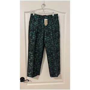 J. Crew Evergreen/Black Metallic Jacquard Patio Pants